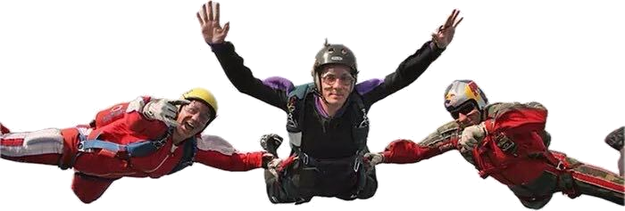Student skydiver in freefall with two instructors beside them